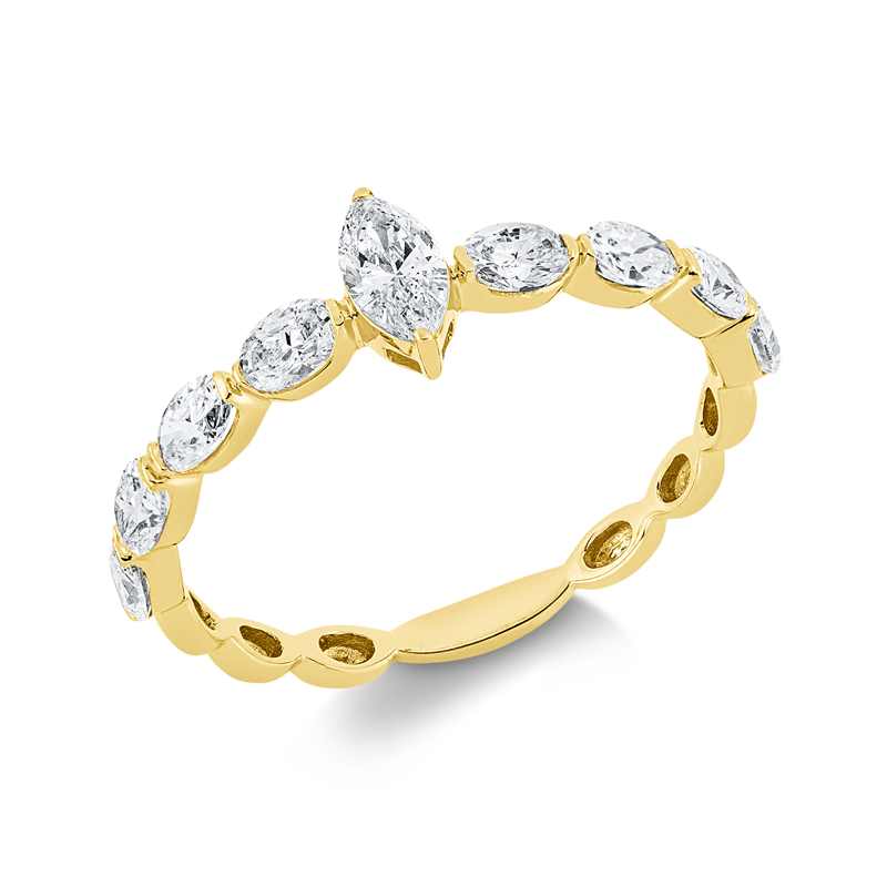 Image 90001848 - Ring 18 kt GG, 1 Navette 0,18 ct, TW-si, 8 Oval 0,63 ct, TW-si, B:6,3 mm, ...