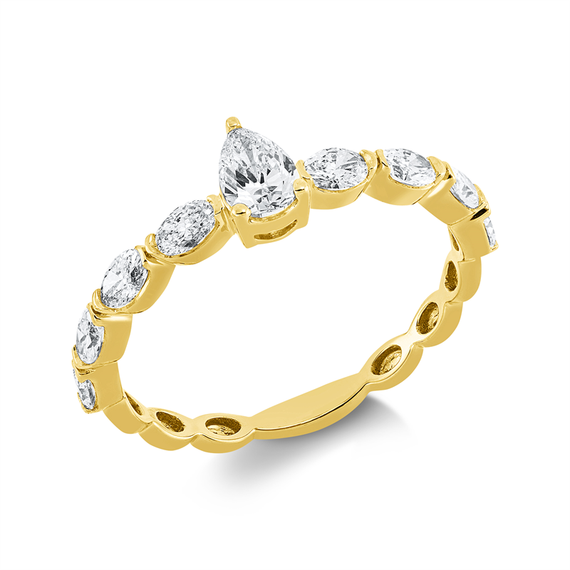 Image 90001850 - Ring 18 kt GG, 1 Tropfen 0,24 ct, TW-si, 8 Oval 0,53 ct, TW-si, H:3,8 mm, B:5,9 mm, ...