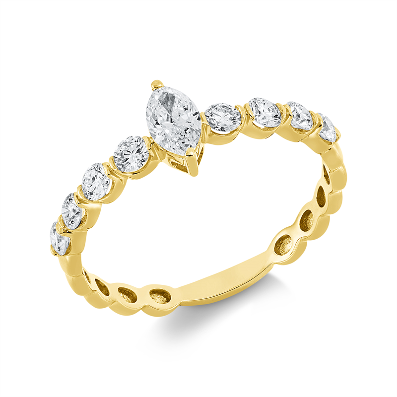 Image 90001852 - Ring 18 kt GG, 1 Navette 0,20 ct, TW-si, 8 Brillanten 0,40 ct, TW-si, ...