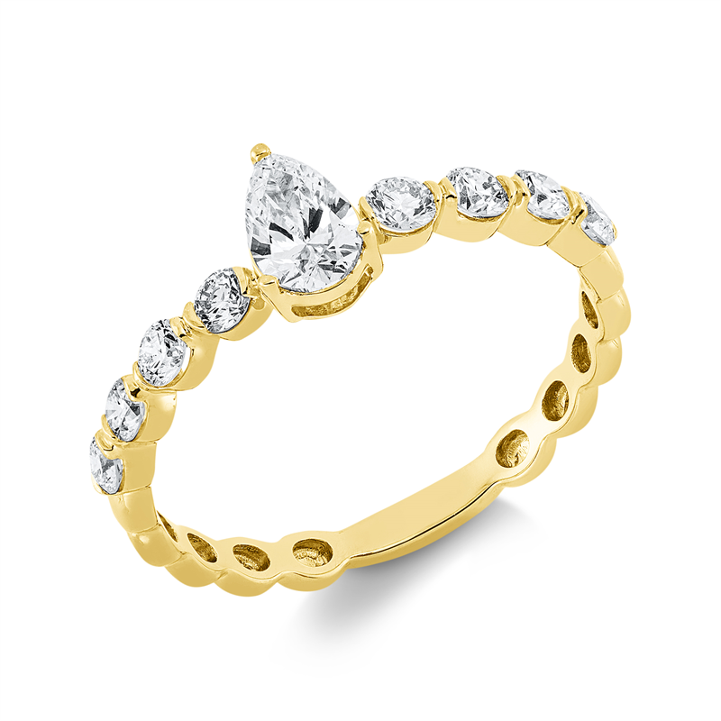 Image 90001853 - Ring 18 kt GG, 1 Tropfen 0,31 ct, TW-si, 8 Brillanten 0,41 ct, TW-si, ...