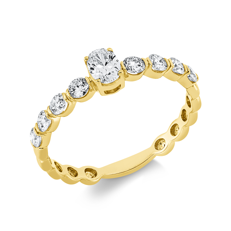 Image 90001854 - Ring 18 kt GG, 1 Oval 0,21 ct, TW-si, 8 Brillanten 0,40 ct, TW-si, ...