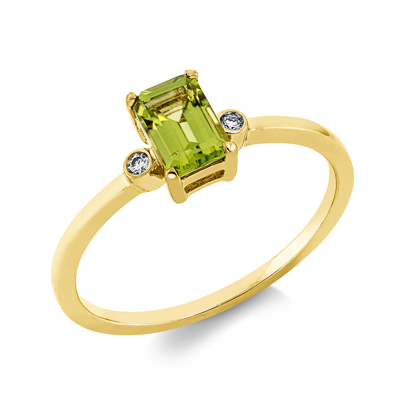 Image 90001856 - Ring 18 kt GG, 2 Brillanten 0,02 ct, TW-si, 1 Peridot 0,62 ct grün, ...