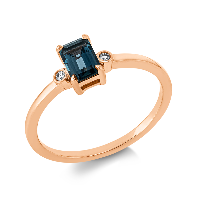 Image 90001858 - Ring 18 kt RG, 2 Brillanten 0,02 ct, TW-si, 1 Topas 0,61 ct Lond. blue, H:8,1 mm, B:6,4 ...