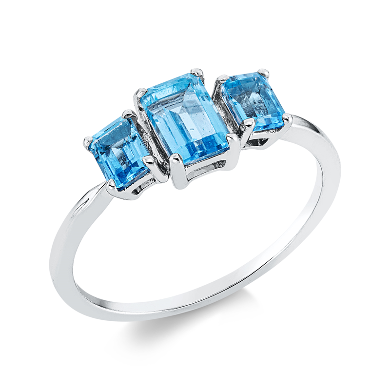 Image 90001860 - Ring 4er-Krappe 18 kt WG, 1 Topas 0,69 ct sky blue, 2 Topase 0,54 ct sky blue, H:6,4 mm, ...