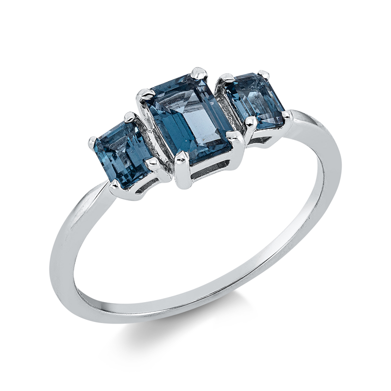 Image 90001861 - Ring 4er-Krappe 18 kt WG, 1 Topas 0,68 ct Lond. blue, 2 Topase 0,53 ct Lond. blue, H:6,4 ...