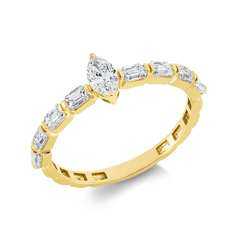 Image 90001863 - Ring 18 kt GG, 1 Navette 0,19 ct, TW-si, 8 Sm.schliff 0,60 ct, TW-si, ...