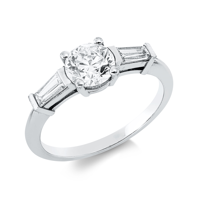 Image 90001875 - Ring 4er-Krappe 18 kt WG, GIA7502594971, 1 Brill. 1,00 ct, F-vsi, 2 Trapeze 0,43 ct, ...