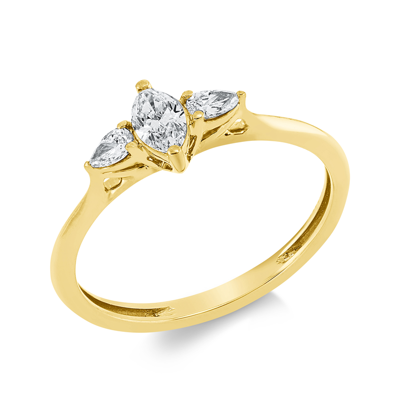 Image 90001876 - Ring 18 kt GG, 1 Navette 0,19 ct, TW-si, 2 Tropfen 0,13 ct, TW-si, ...