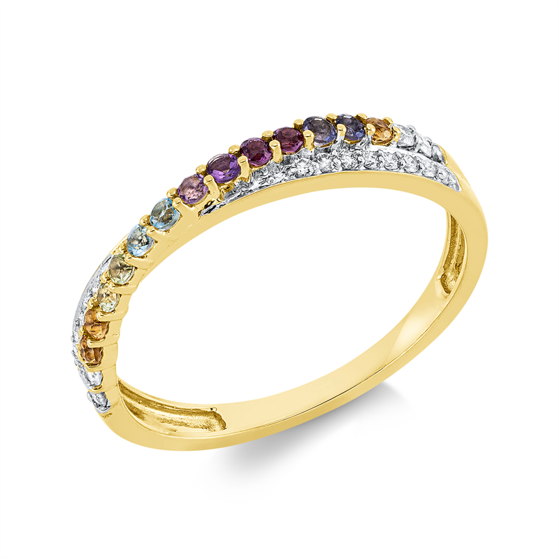 Image 90001880 - Ring 18 kt GG, Fassung rhodiniert, 20 Brillanten 0,12 ct, TW-si, 13 Farbsteine 0,21 ct ...