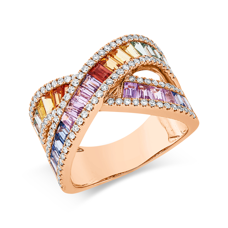 Image 90001889 - Ring 18 kt RG, 106 Brillanten 0,50 ct, TW-si, 29 Saphire 3,00 ct fancy, ...