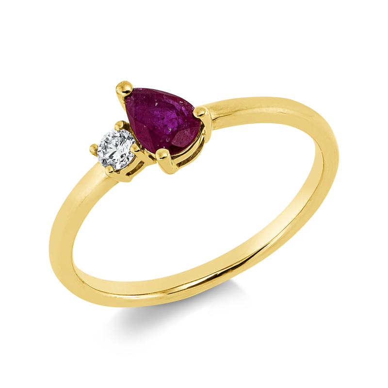 Image 90001891 - Ring 3er-Krappe 18 kt GG, 1 Tropfen 0,09 ct, TW-si, 1 Rubin 0,54 ct rot, ...