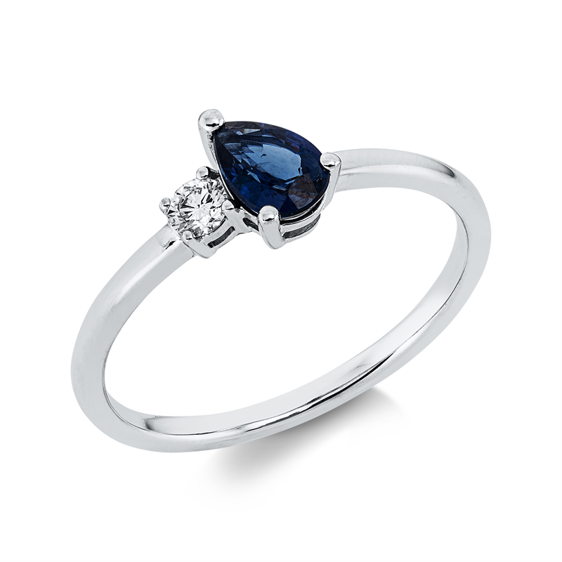 Image 90001893 - Ring 3er-Krappe 18 kt WG, 1 Brill. 0,08 ct, TW-si, 1 Saphir 0,54 ct blau, ...