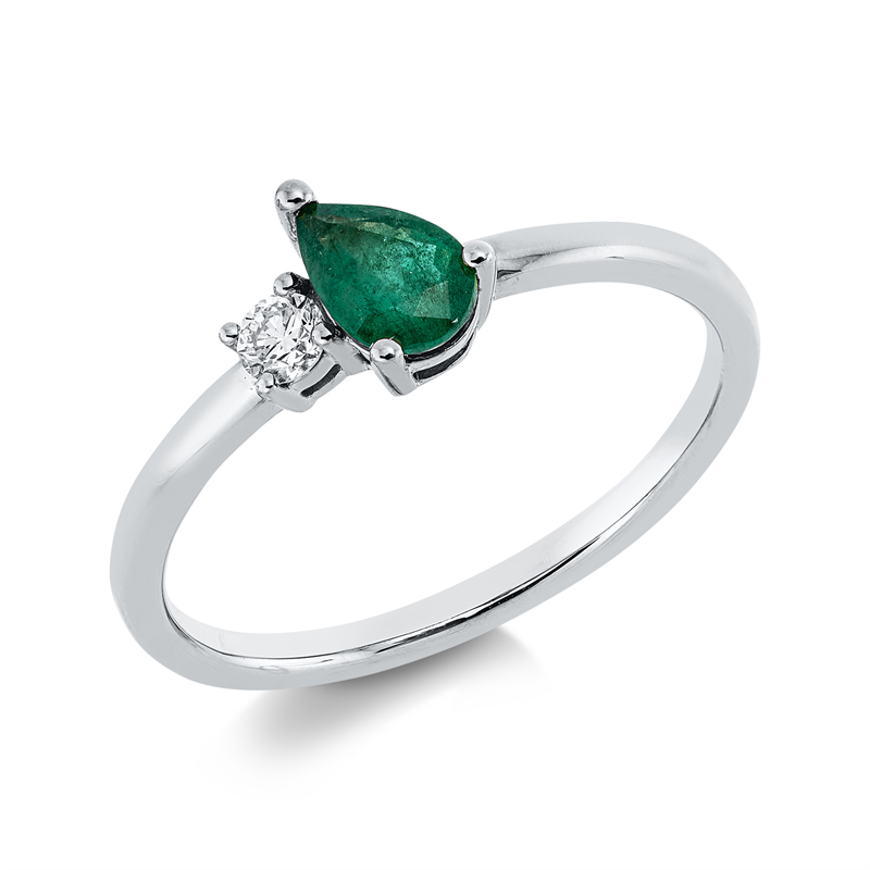 Image 90001894 - Ring 3er-Krappe 18 kt WG, 1 Brill. 0,08 ct, TW-si, 1 Smaragd 0,38 ct grün, ...