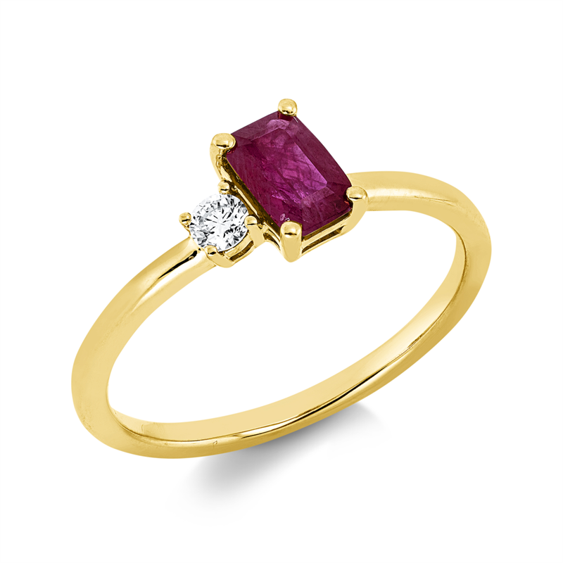 Image 90001895 - Ring 4er-Krappe 18 kt GG, 1 Brill. 0,08 ct, TW-si, 1 Rubin 0,67 ct rot, ...