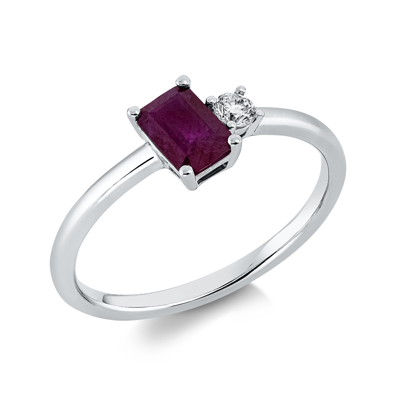Image 90001896 - Ring 4er-Krappe 18 kt WG, 1 Brill. 0,08 ct, TW-si, 1 Rubin 0,70 ct rot, ...