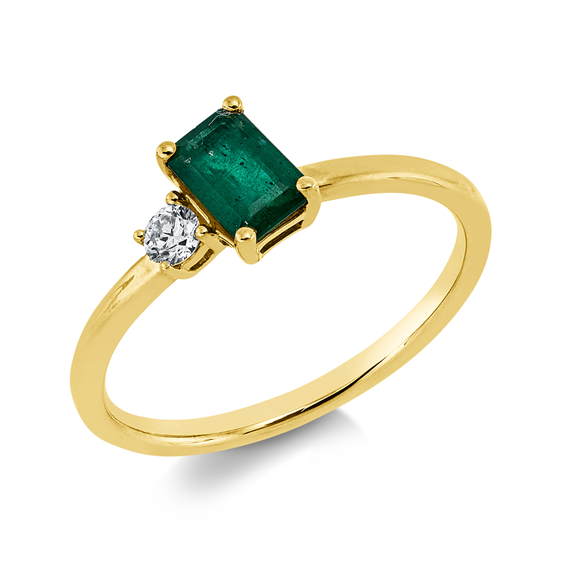 Image 90001897 - Ring 4er-Krappe 18 kt GG, 1 Brill. 0,08 ct, TW-si, 1 Smaragd 0,54 ct grün, ...