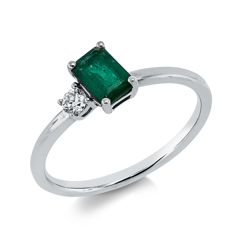 Image 90001898 - Ring 4er-Krappe 18 kt WG, 1 Brill. 0,08 ct, TW-si, 1 Smaragd 0,54 ct grün, ...