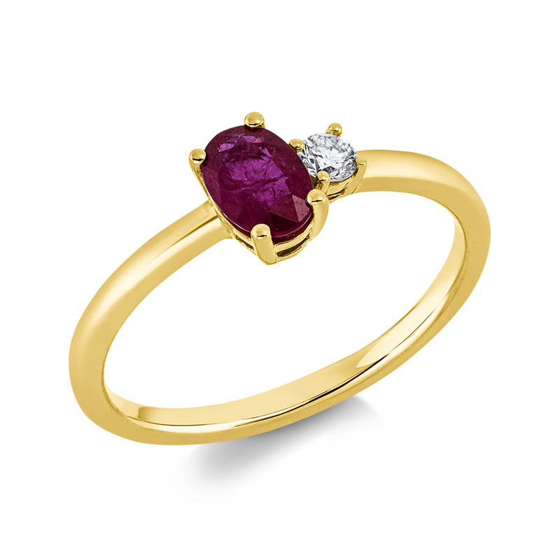 Image 90001899 - Ring 4er-Krappe 18 kt GG, 1 Brill. 0,08 ct, TW-si, 1 Rubin 0,60 ct rot, ...