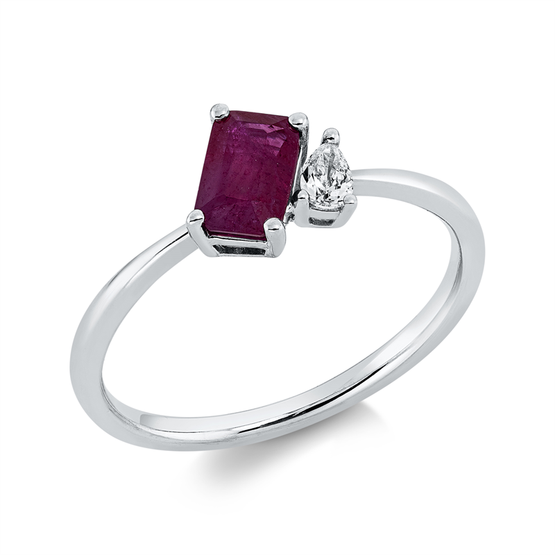Image 90001901 - Ring 4er-Krappe 18 kt WG, 1 Tropfen 0,08 ct, TW-si, 1 Rubin 0,66 ct rot, ...