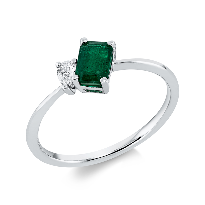 Image 90001902 - Ring 4er-Krappe 18 kt WG, 1 Tropfen 0,08 ct, TW-si, 1 Smaragd 0,57 ct grün, ...