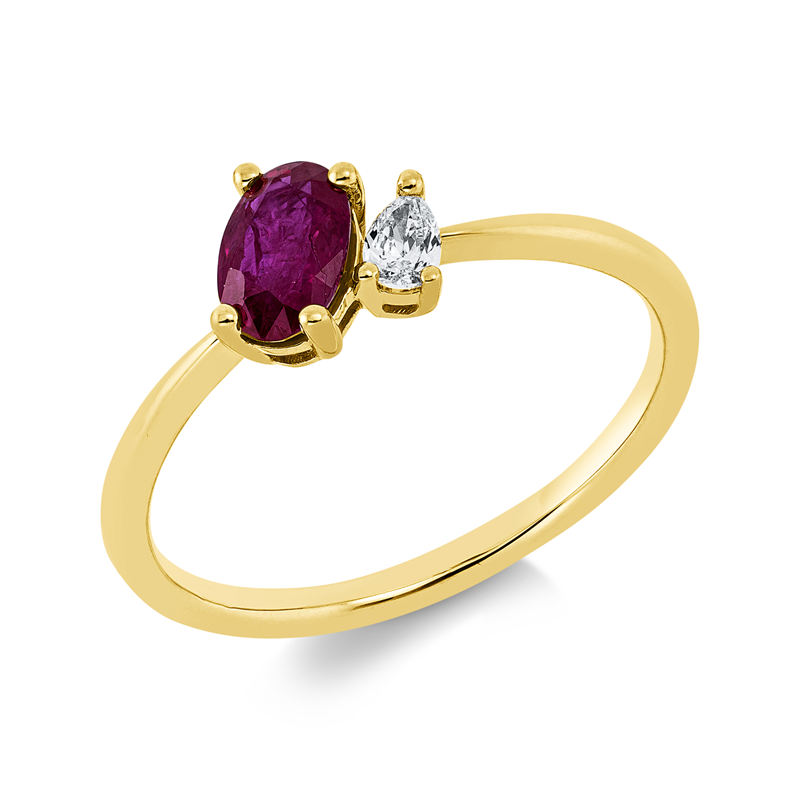 Image 90001785 - Ring 18 kt GG, 1 Tropfen 0,08 ct, TW-si, 1 Rubin 0,53 ct rot, ...