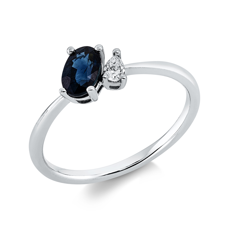 Image 90001786 - Ring 4er-Krappe 18 kt WG, 1 Tropfen 0,08 ct, TW-si, 1 Saphir 0,68 ct blau, ...