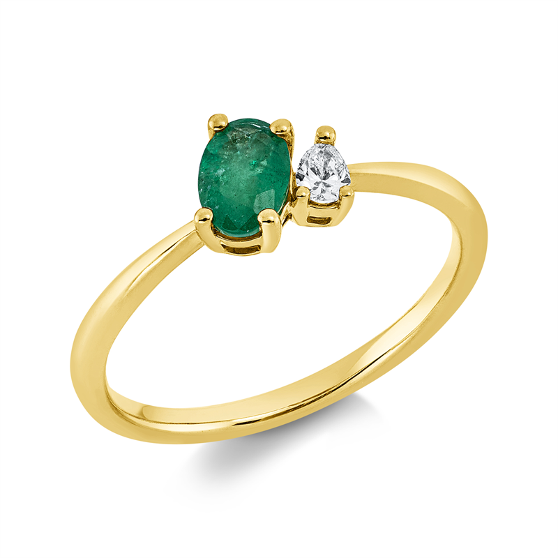 Image 90001787 - Ring 4er-Krappe 18 kt GG, 1 Tropfen 0,08 ct, TW-si, 1 Smaragd 0,40 ct grün, ...
