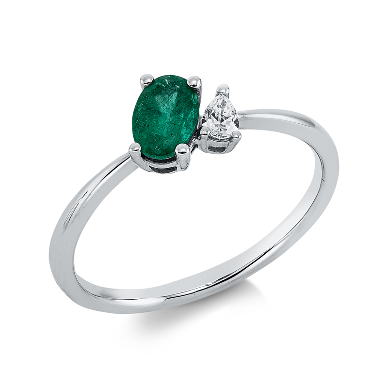Image 90001788 - Ring 4er-Krappe 18 kt WG, 1 Tropfen 0,08 ct, TW-si, 1 Smaragd 0,43 ct grün, ...