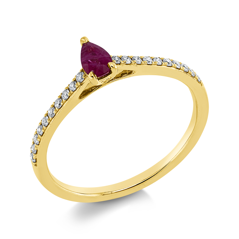 Image 90001789 - Ring 3er-Krappe 18 kt GG, 20 Brillanten 0,13 ct, TW-si, 1 Rubin 0,25 ct rot, ...