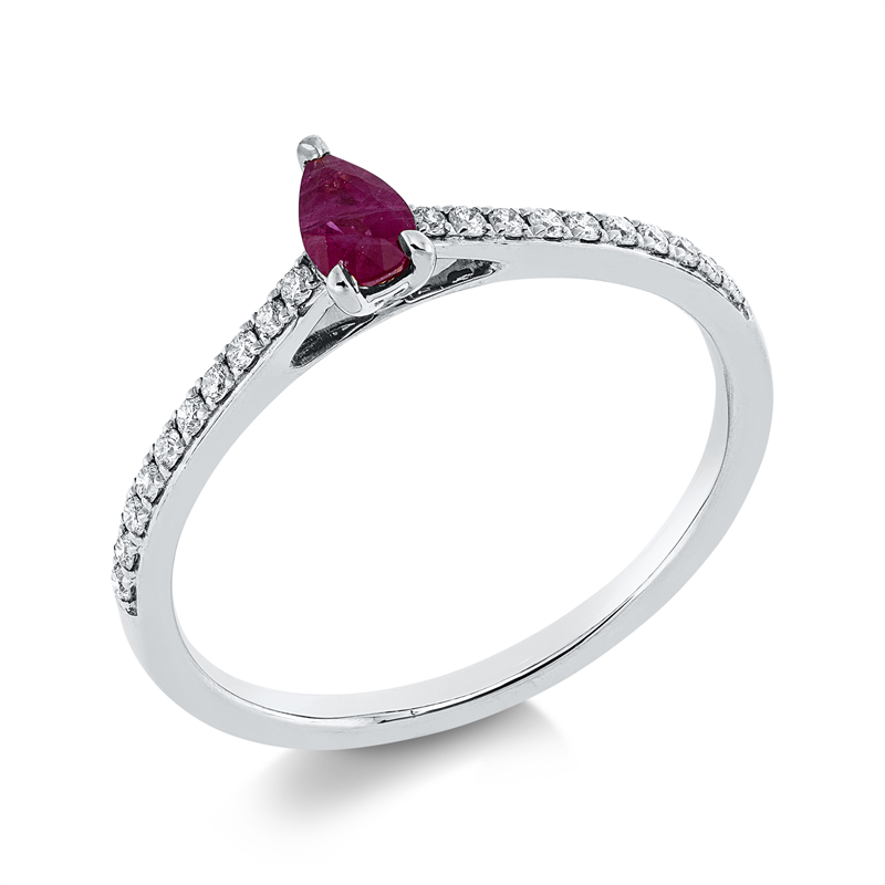 Image 90001790 - Ring 3er-Krappe 18 kt WG, 20 Brillanten 0,13 ct, TW-si, 1 Rubin 0,25 ct rot, ...