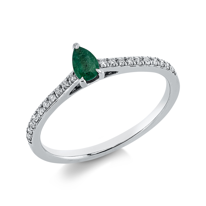 Image 90001902 - Ring 3er-Krappe 18 kt WG, 20 Brillanten 0,14 ct, TW-si, 1 Smaragd 0,20 ct grün, ...