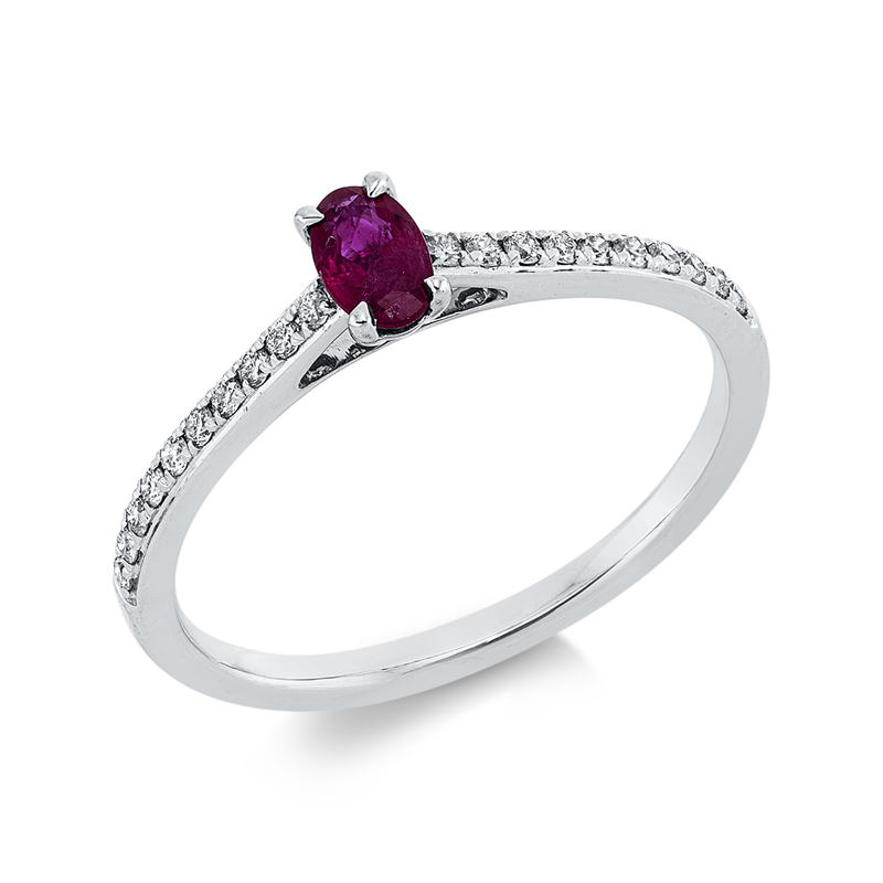 Image 90001903 - Ring 4er-Krappe 18 kt WG, 20 Brillanten 0,14 ct, TW-si, 1 Rubin 0,31 ct rot, ...