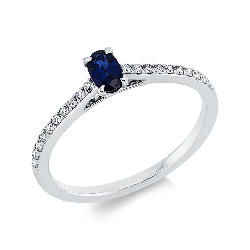Image 90001905 - Ring 18 kt WG, 20 Brillanten 0,14 ct, TW-si, 1 Saphir 0,29 ct blau, ...