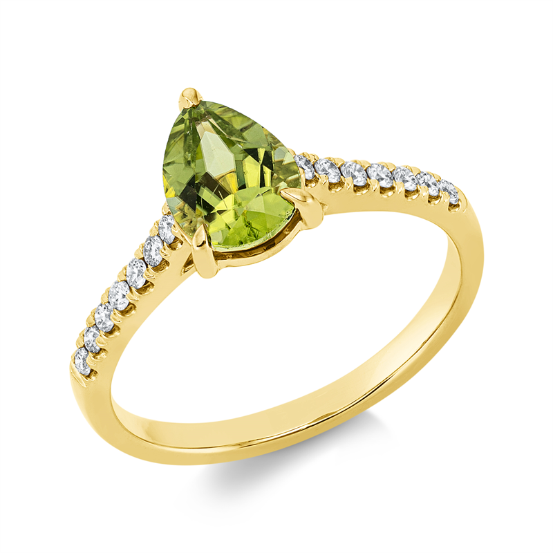 Image 90001907 - Ring 3er-Krappe 18 kt GG, 14 Brillanten 0,15 ct, TW-si, 1 Peridot 1,37 ct grün, ...