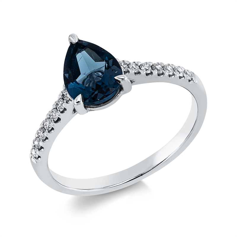 Image 90001910 - Ring 3er-Krappe 18 kt WG, 14 Brillanten 0,15 ct, TW-si, 1 Topas 1,19 ct Lond. blue, ...