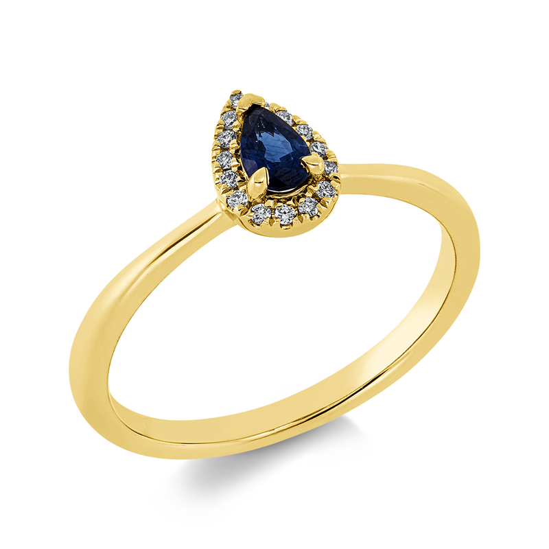 Image 90001918 - Ring 3er-Krappe 18 kt GG, 15 Brillanten 0,06 ct, TW-si, 1 Saphir 0,24 ct blau, ...