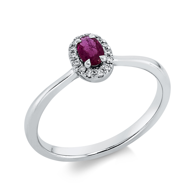Image 90001920 - Ring 18 kt WG, 14 Brillanten 0,06 ct, TW-si, 1 Rubin 0,25 ct rot, ...