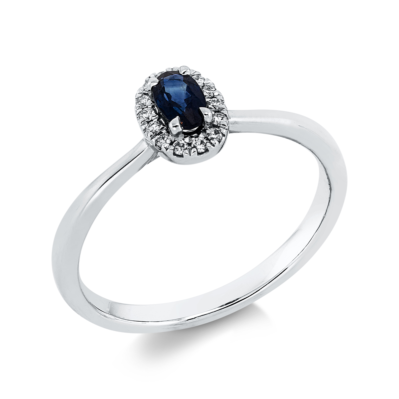 Image 90001921 - Ring 18 kt WG, 14 Brillanten 0,06 ct, TW-si, 1 Saphir 0,33 ct blau, ...