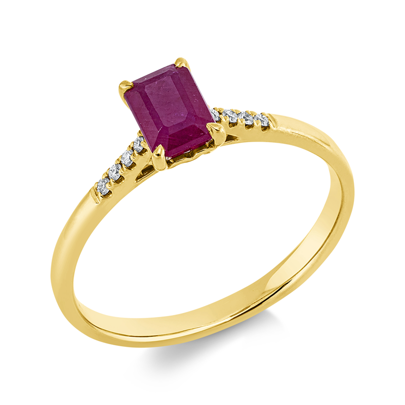 Image 90001922 - Ring 4er-Krappe 18 kt GG, 8 Brillanten 0,04 ct, TW-si, 1 Rubin 0,82 ct rot, H:4,3 mm, ...
