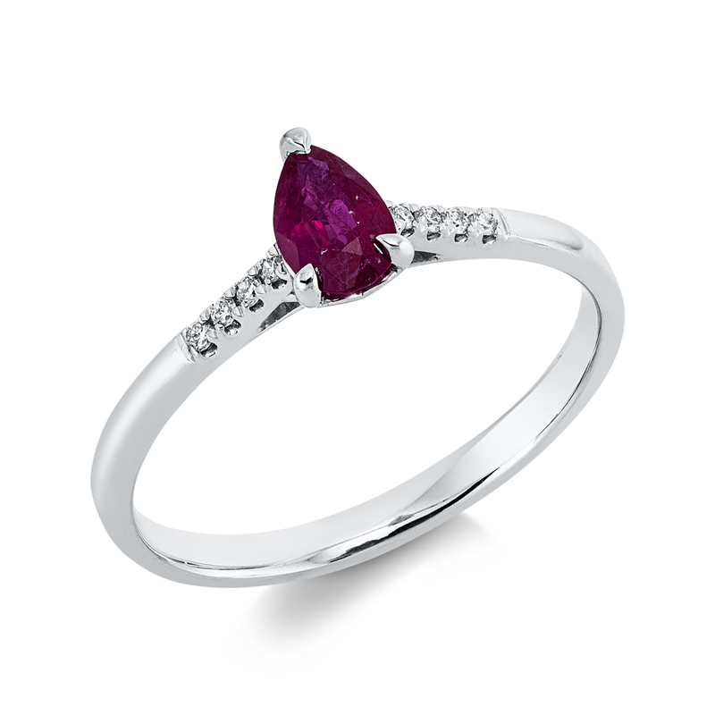 Image 90001923 - Ring 18 kt WG, 8 Brillanten 0,04 ct, TW-si, 1 Rubin 0,39 ct rot, ...