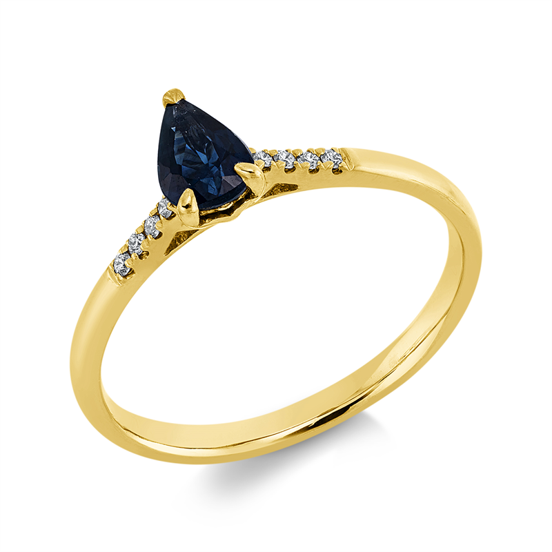 Image 90001924 - Ring 18 kt GG, 8 Brillanten 0,04 ct, TW-si, 1 Saphir 0,51 ct blau, ...