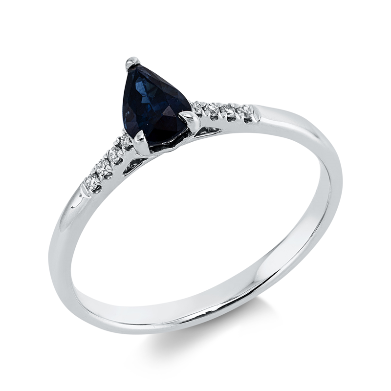 Image 90001925 - Ring 18 kt WG, 8 Brillanten 0,04 ct, TW-si, 1 Saphir 0,53 ct blau, ...