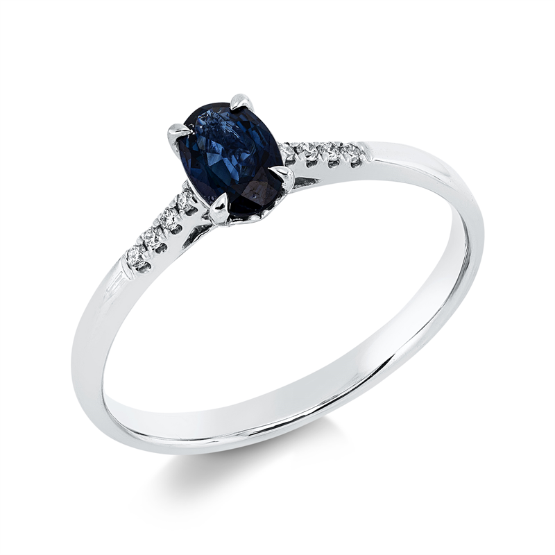 Image 90001818 - Ring 18 kt WG, 8 Brillanten 0,04 ct, TW-si, 1 Saphir 0,50 ct blau, ...