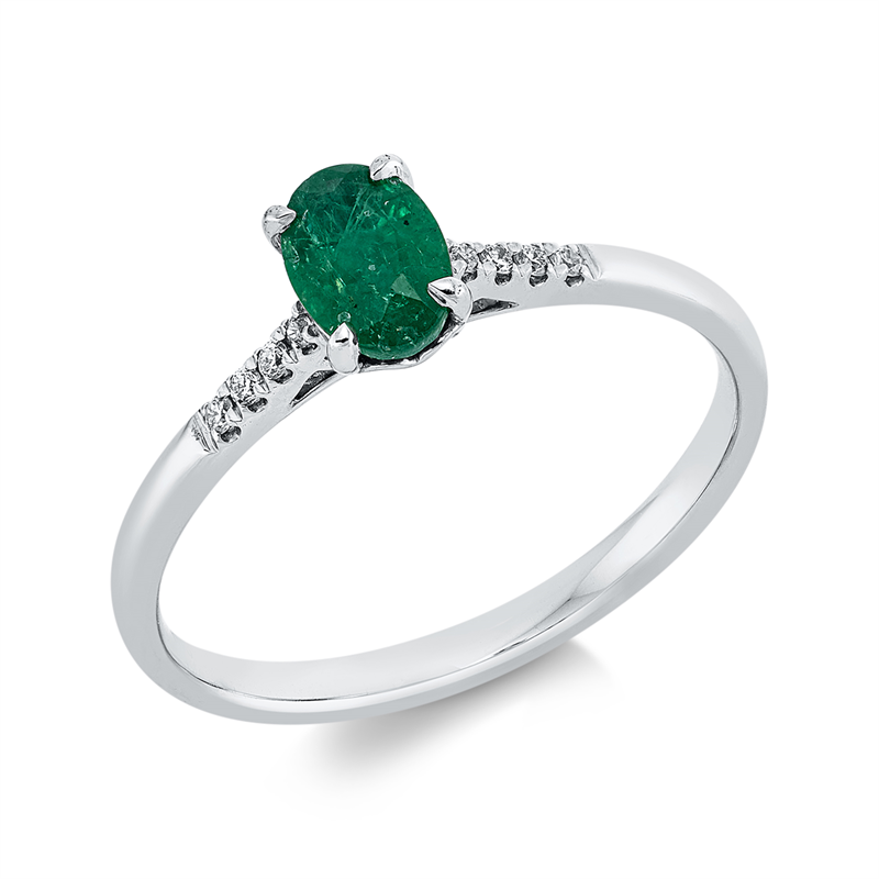 Image 90001819 - Ring 18 kt WG, 8 Brillanten 0,04 ct, TW-si, 1 Smaragd 0,43 ct grün, ...