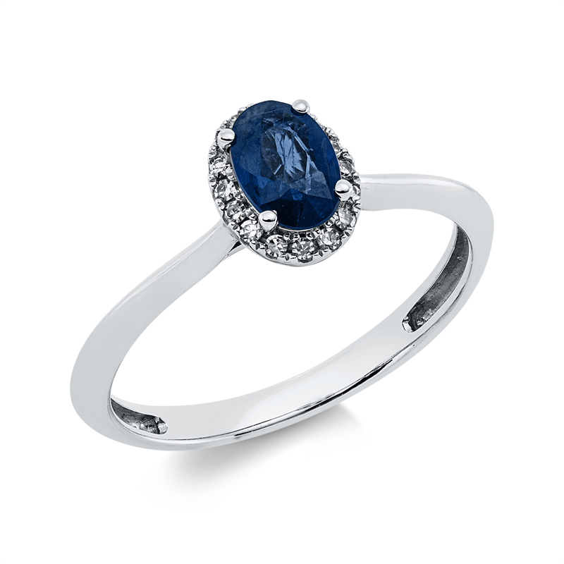 Image 90001936 - Ring 4er-Krappe 18 kt WG, 16 Brillanten 0,07 ct, TW-si, 1 Saphir 0,58 ct blau, ...