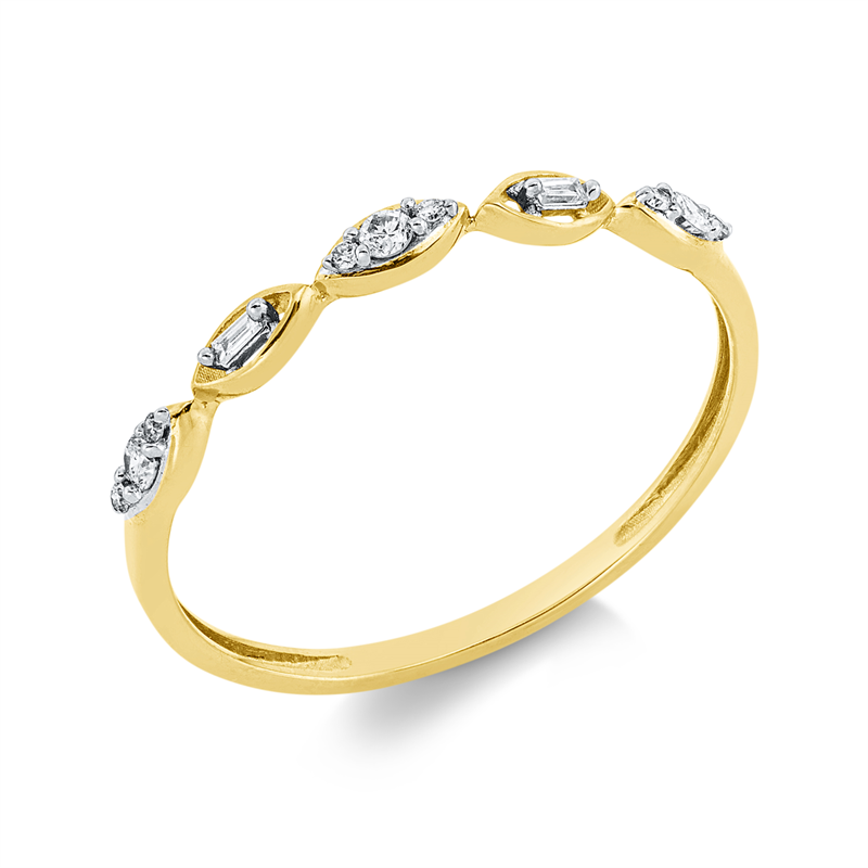 Image 90001978 - Ring 18 kt GG, Fassung rhodiniert, 2 Baguette 0,02 ct, TW-si, 9 Brillanten 0,07 ct, ...