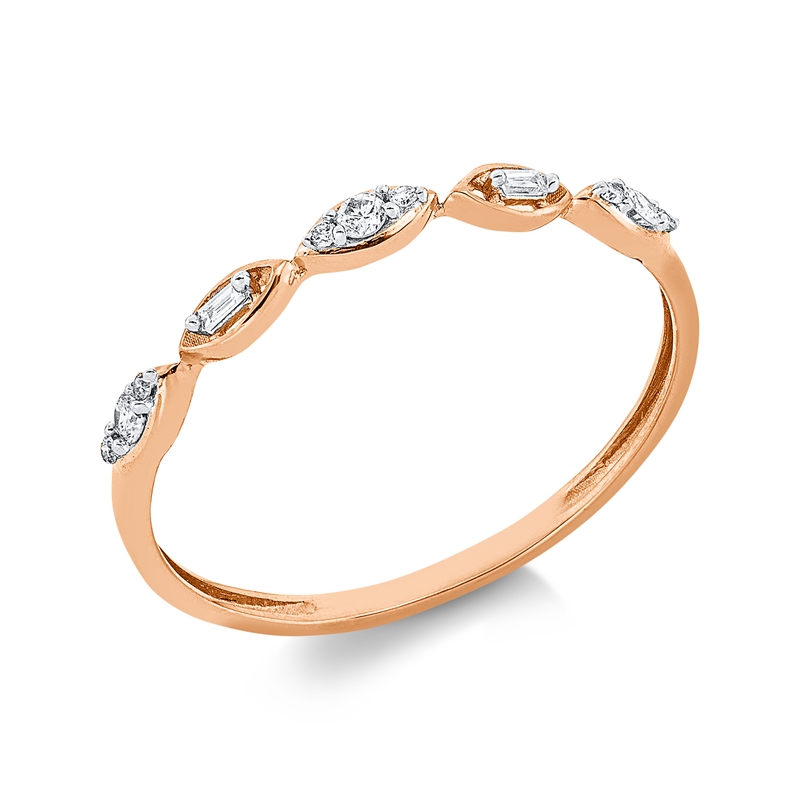 Image 90001979 - Ring 18 kt RG, Fassung rhodiniert, 2 Baguette 0,02 ct, TW-si, 9 Brillanten 0,07 ct, ...