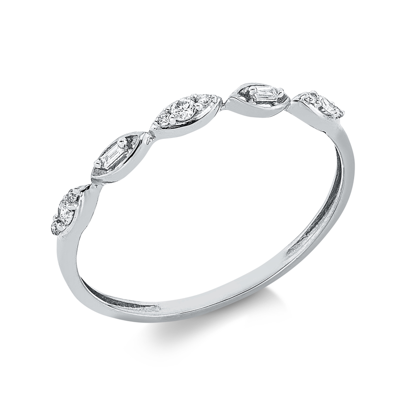 Image 90001980 - Ring 18 kt WG, 2 Baguette 0,02 ct, TW-si, 9 Brillanten 0,07 ct, TW-si, ...