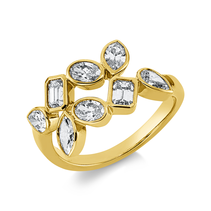 Image 90002000 - Ring 18 kt GG, 2 Oval 0,37 ct, TW-si, 2 Navette 0,37 ct, TW-si, 2 Sm.schliff 0,48 ct, ...