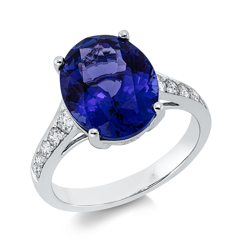 Image 90002001 - Ring 18 kt WG, 10 Brillanten 0,36 ct, TW-si, 1 Tansanit 5,45 ct blau, ...